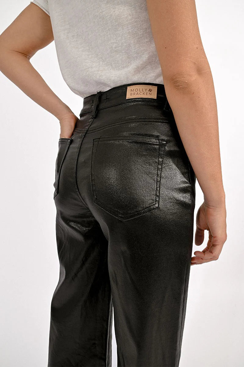 COATED PANTS, WIDE WITH HIGH WAIST