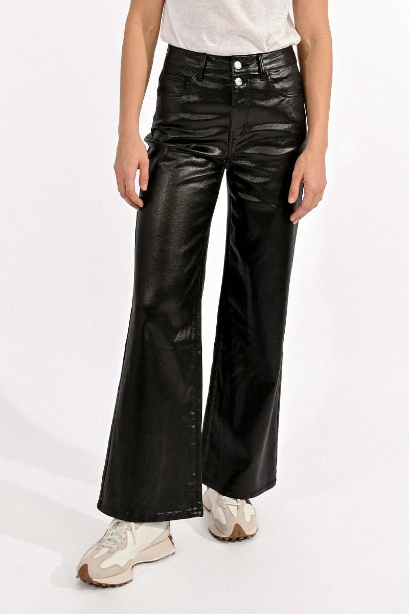 COATED PANTS, WIDE WITH HIGH WAIST