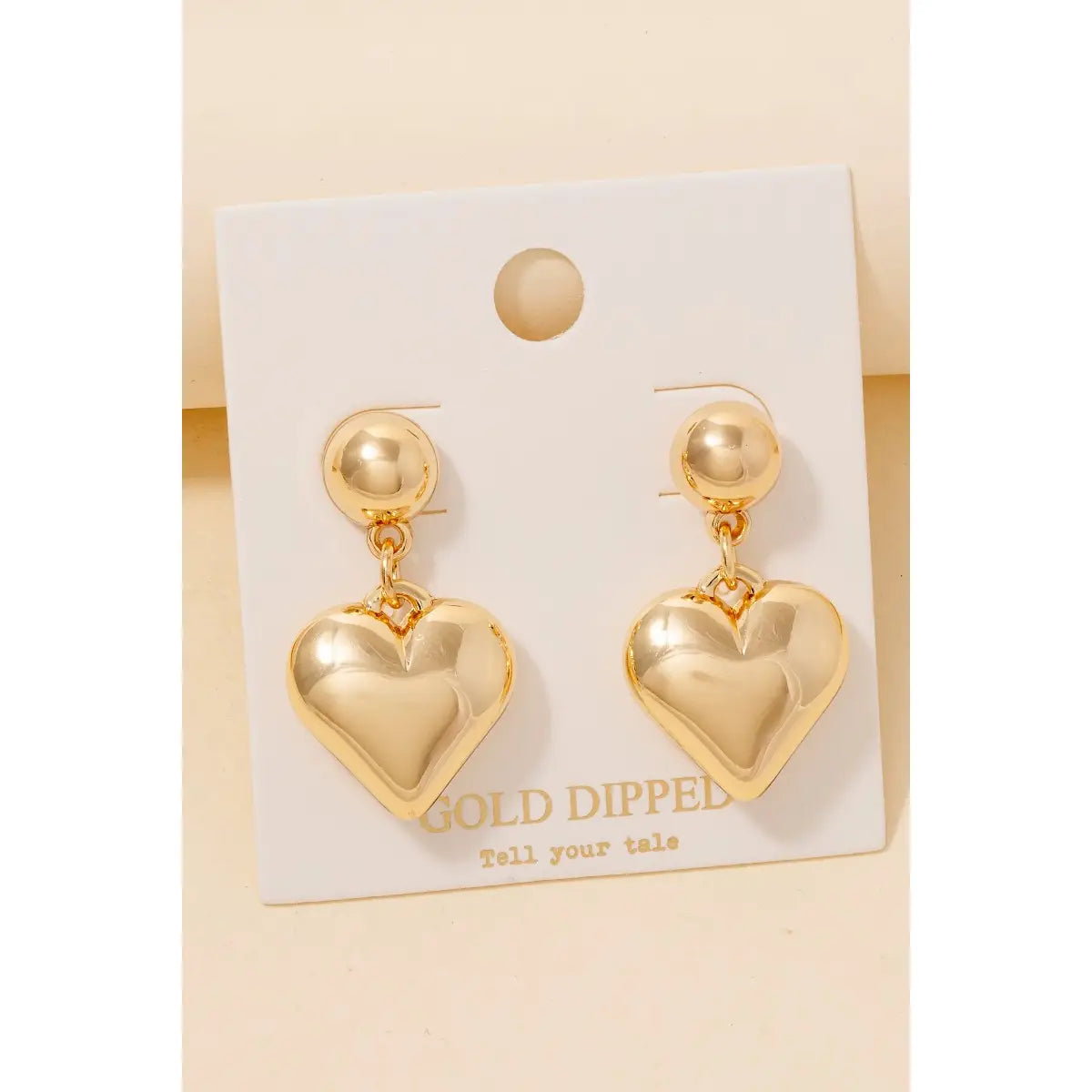 Gold Dipped Rounded Heart Dangle Earrings