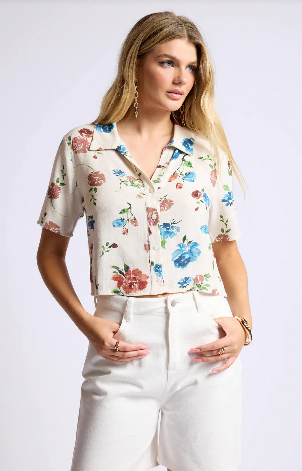 Pressed Flower Cropped Shirt