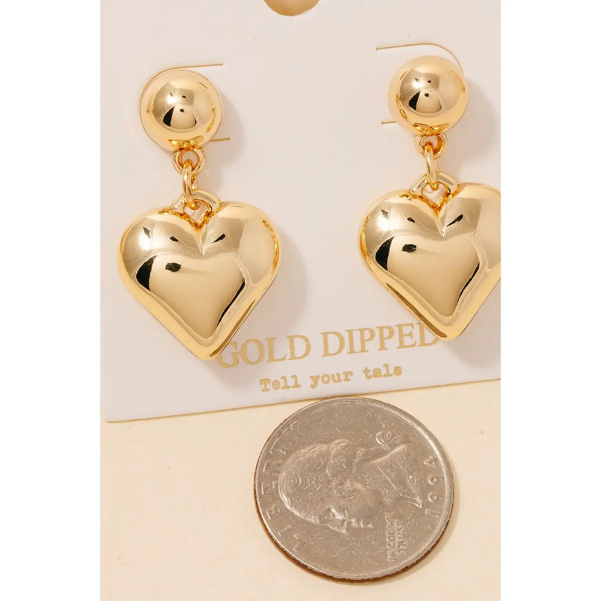 Gold Dipped Rounded Heart Dangle Earrings