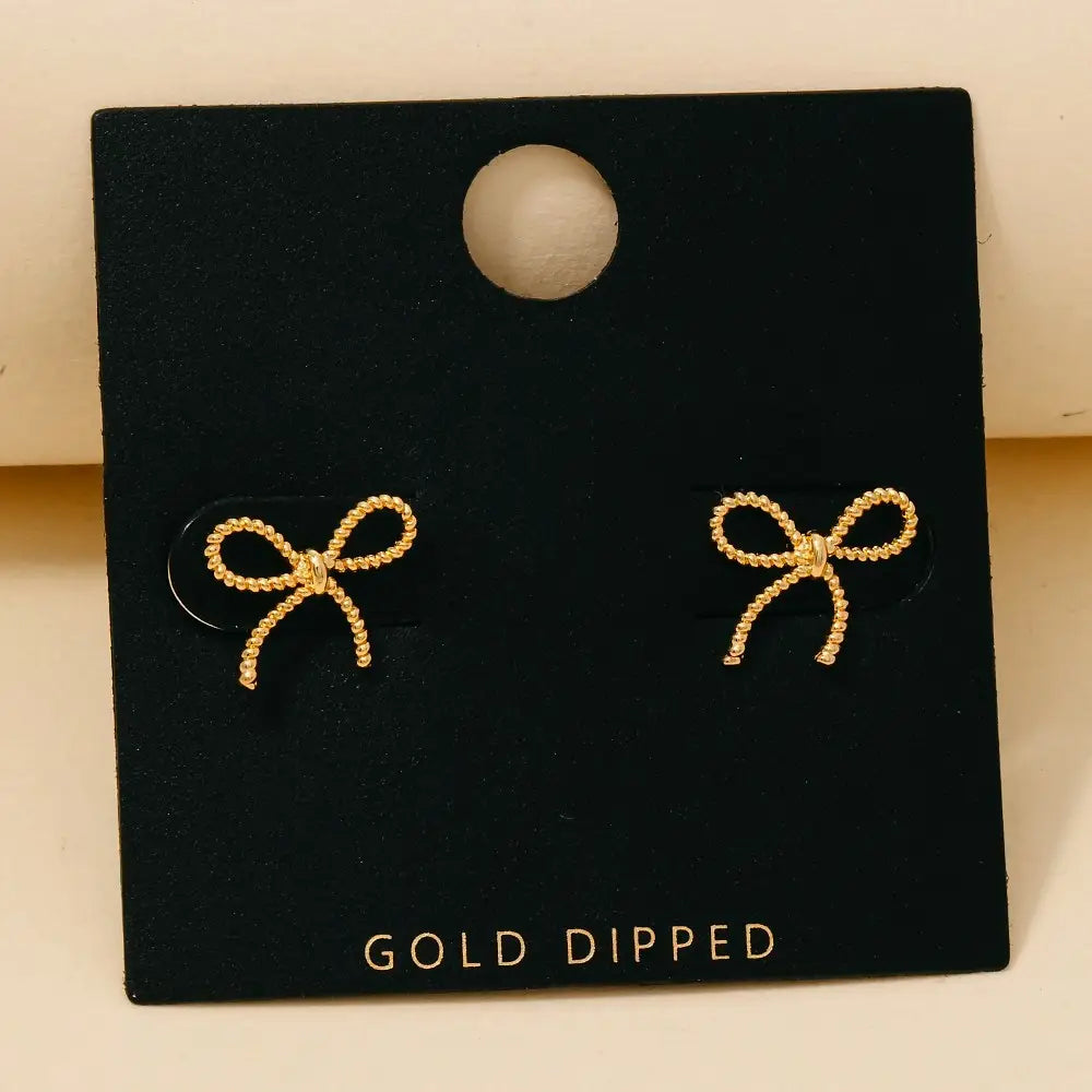 Gold Dipped Ribbon Bow Stud Earrings