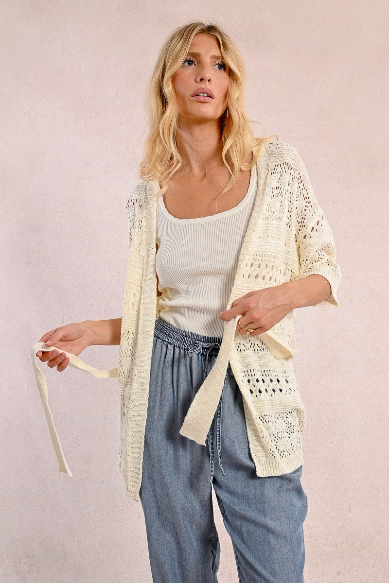 Tieable Cream Knit Cardigan