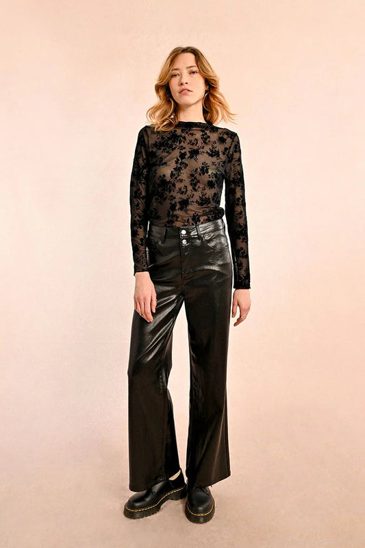 COATED PANTS, WIDE WITH HIGH WAIST