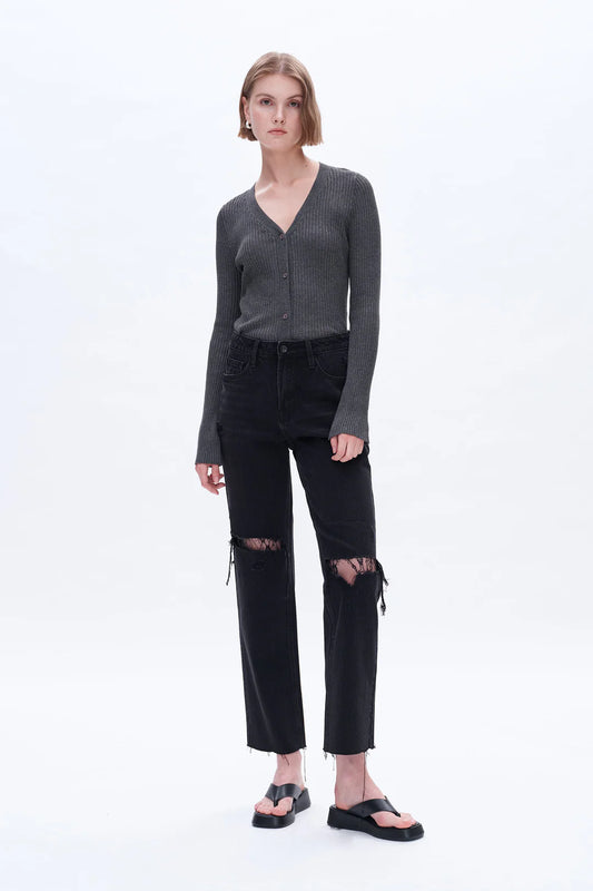 High Rise Straight Leg With Lace Jeans