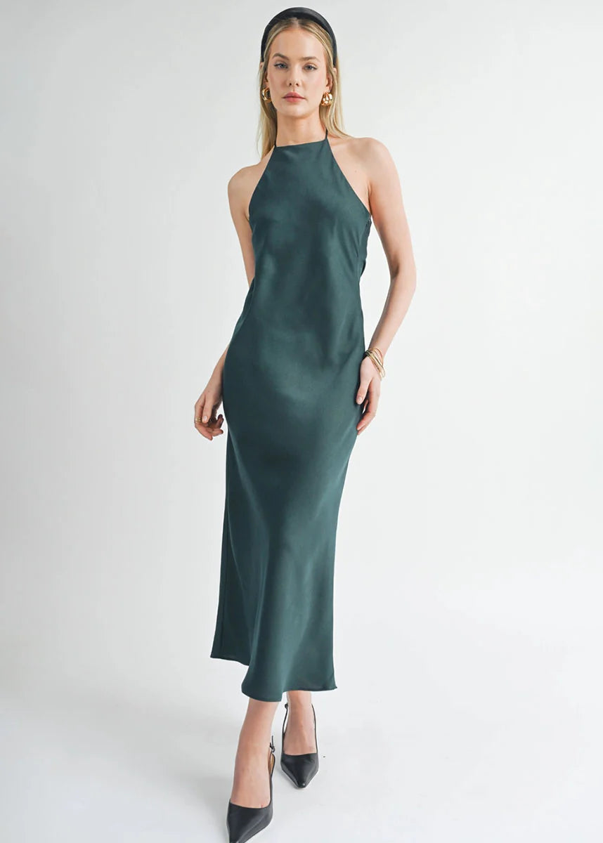 Jess Halter Dress in Hunter Green