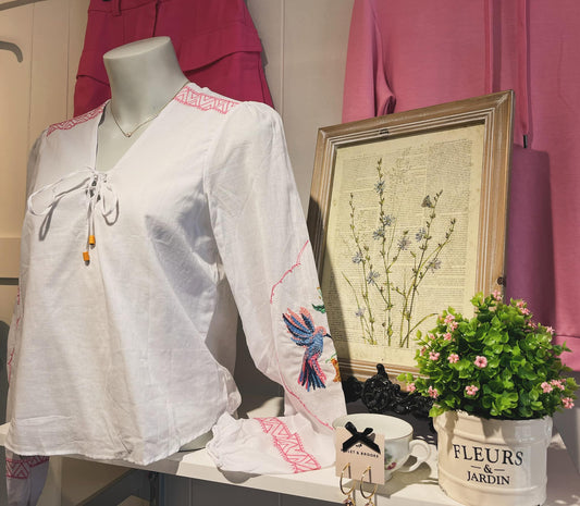 Hummingbird Embroidered Blouse