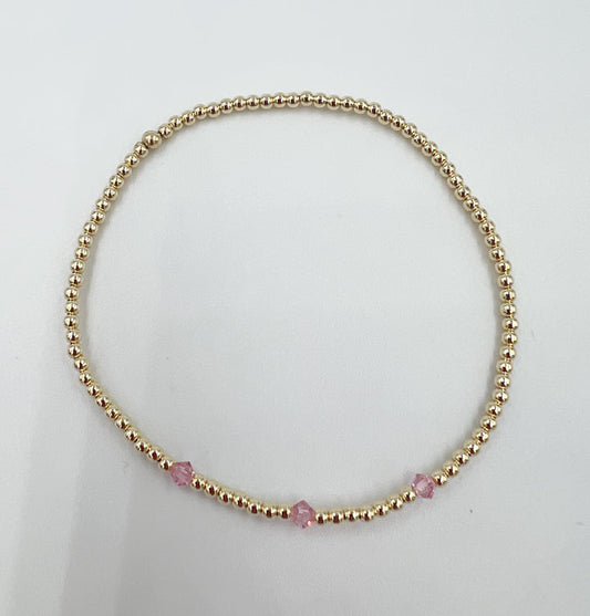 14k Gold Filled 2mm W Pink Crystals Bracelet