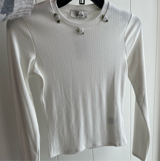 Sipping Tea Rosette Pointelle Top