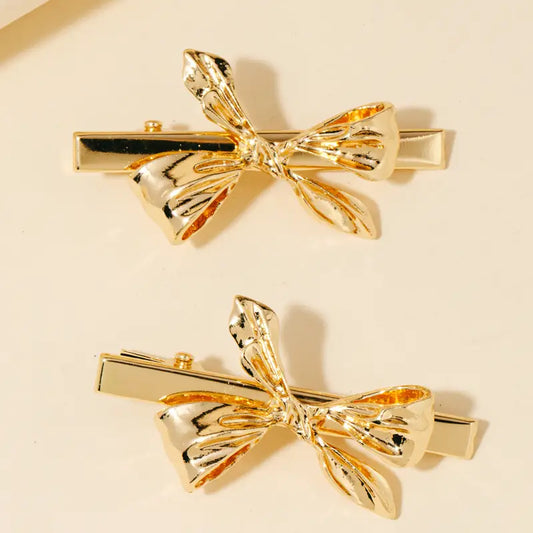 Two Piece Bow Hair Clip Set