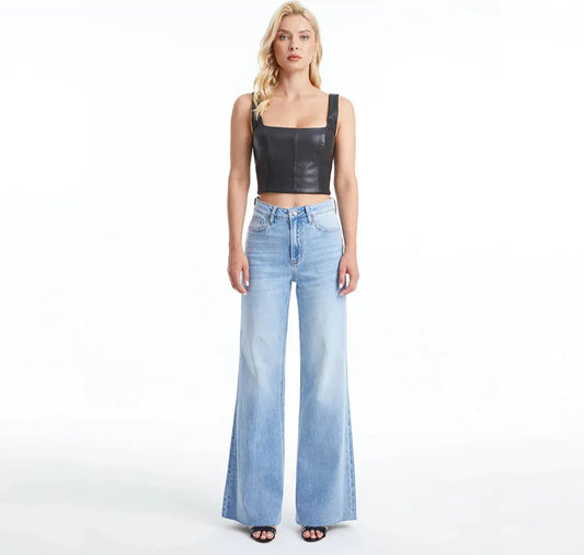 Bella High Rise Wide Leg Jeans with Raw Hem