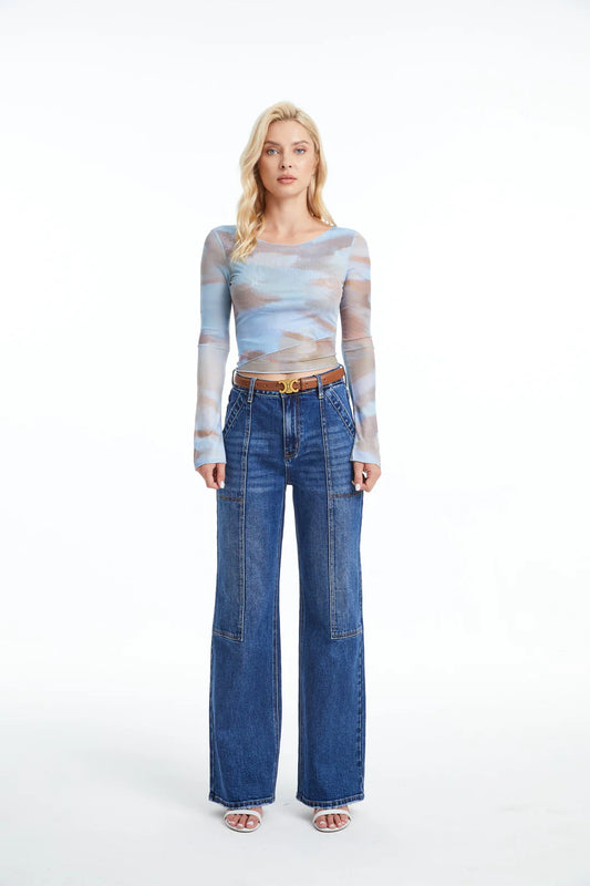 High Rise Wide Leg Denim in Deep Sea