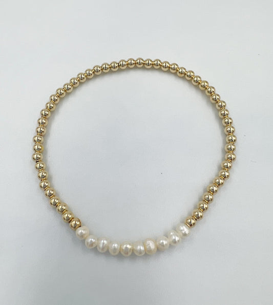 3mm Gold with Freshwater Pearl Bar Bracelet