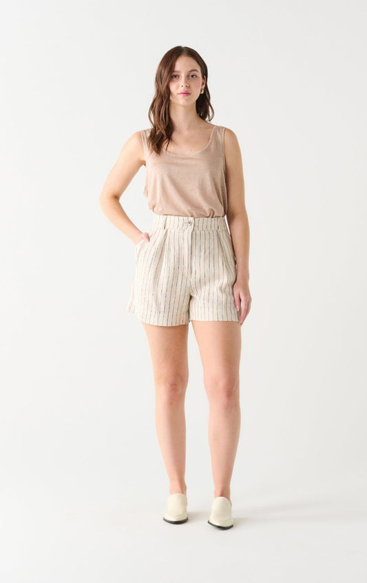 Linen Trouser Short in Oat/Charcoal Stripe