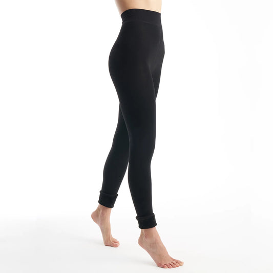 Womens Faux Fur Lined Leggings - Black