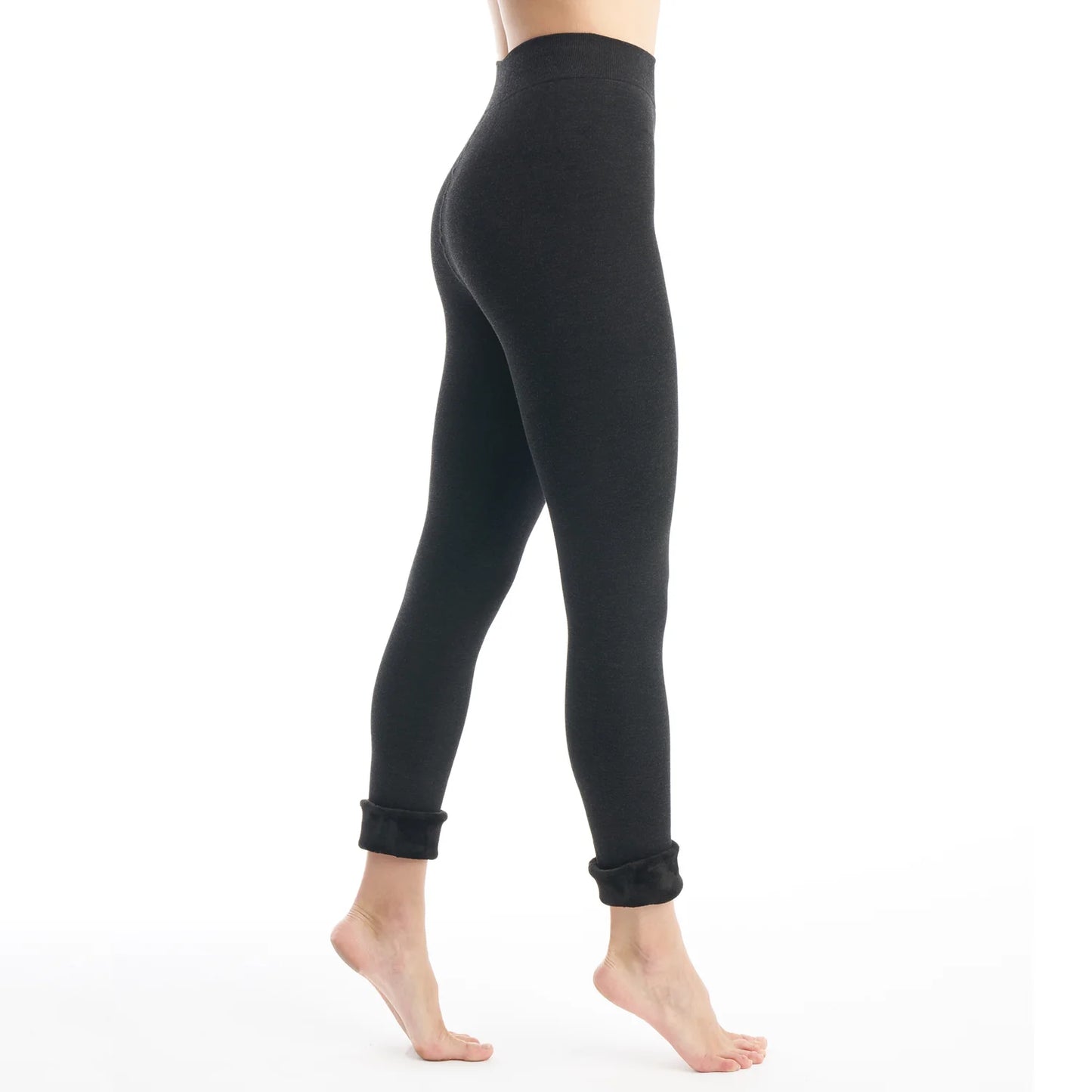 Womens Faux Fur Lined Leggings - Charcoal