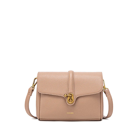 Lock Crossbody Bag - Latte Pebbled