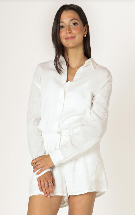 Texture Button Up Blouse in White
