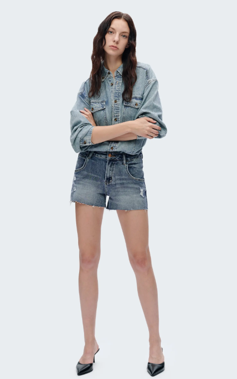 Nova Mid Rise Denim Shorts in Rock indigo