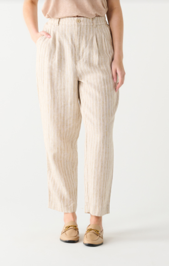 HIGH WAIST TAPERED LINEN PANT Taupe/Cream Stripe