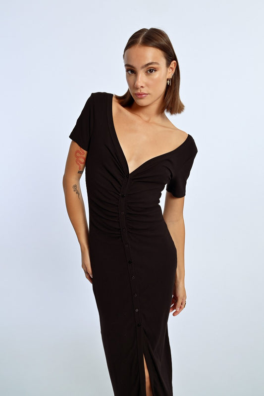 Gathered buttoned dress