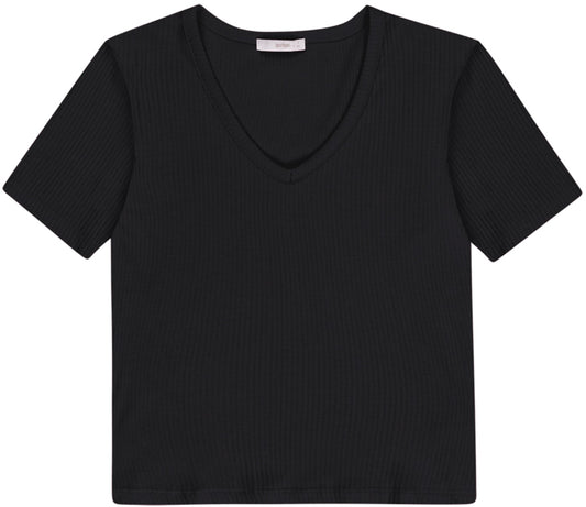Ribbed Black Basic T Shirt