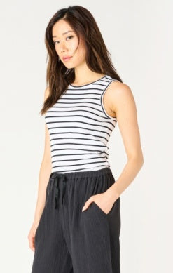 Waffle Knit Tank in Striped (Black & White)